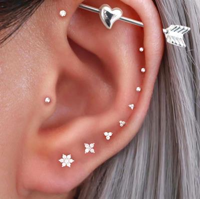 Mini Üçtaş Helix Piercing Helix Kıkırdak Tragus Conch Silver Renk Çelik Piercing Zirkon Taş
