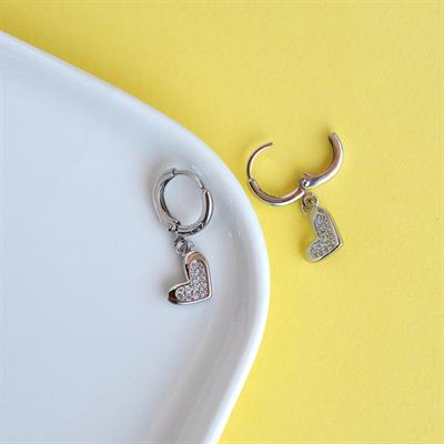 Minimal Kalp Charmlı Küpe Kalpli Küpe Silver Renkli