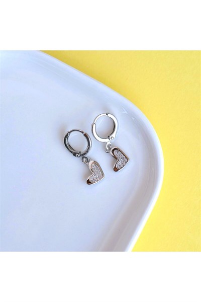 Minimal Kalp Charmlı Küpe Kalpli Küpe Silver Renkli