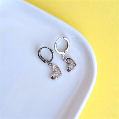 Minimal Kalp Charmlı Küpe Kalpli Küpe Silver Renkli