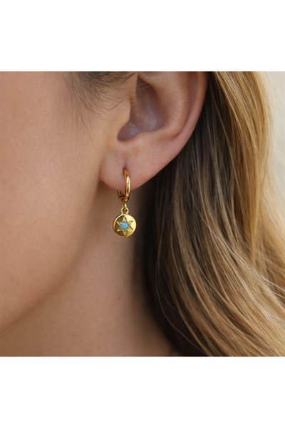 Minimal Mavi Yıldız Figürlü Sallantılı Halka Küpe Piercing