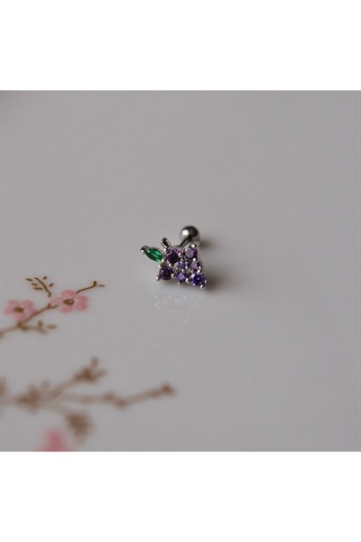 Mor Çiçekli Helix Piercing Kıkırdak Cerrahi Çelik Gümüş Renk