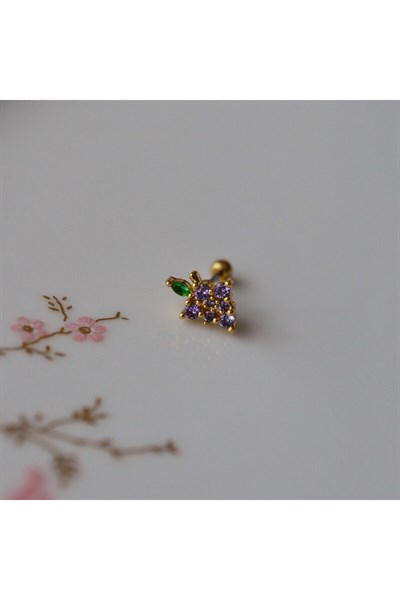 Mor Çiçekli Helix Piercing Kıkırdak Cerrahi Çelik Gold Renk