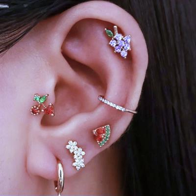 Mor Çiçekli Helix Piercing Kıkırdak Cerrahi Çelik Gümüş Renk