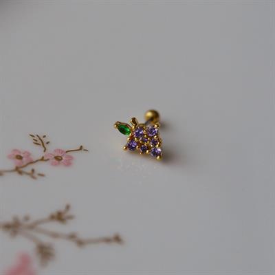 Mor Çiçekli Helix Piercing Kıkırdak Cerrahi Çelik Gold Renk