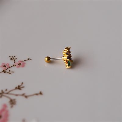 Mor Çiçekli Helix Piercing Kıkırdak Cerrahi Çelik Gold Renk