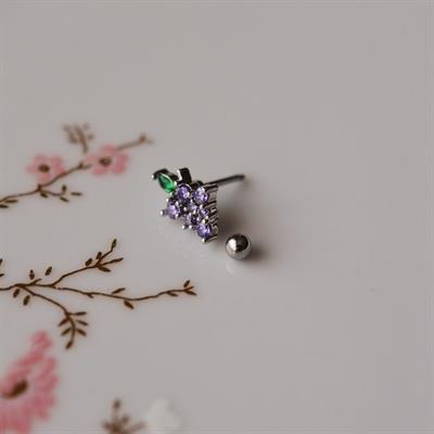 Mor Çiçekli Helix Piercing Kıkırdak Cerrahi Çelik Gümüş Renk