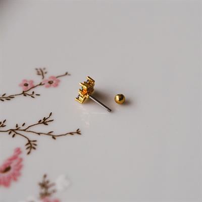 Mor Çiçekli Helix Piercing Kıkırdak Cerrahi Çelik Gold Renk