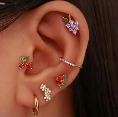 Mor Çiçekli Helix Piercing Kıkırdak Cerrahi Çelik Gold Renk