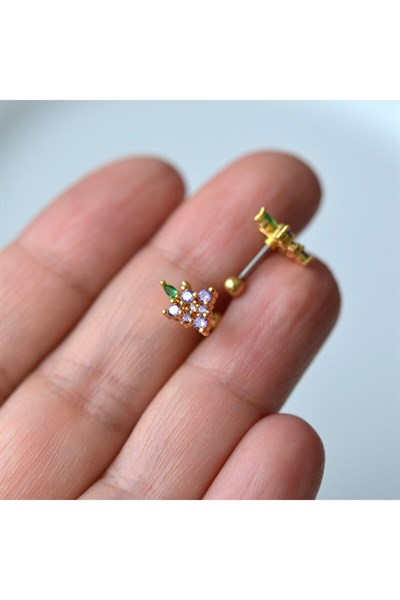Mor Çiçekli Helix Piercing Kıkırdak Cerrahi Çelik Gold Renk