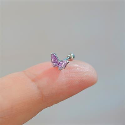 Mor Kelebekli Piercing Helix Kıkırdak Conch Lob Silver
