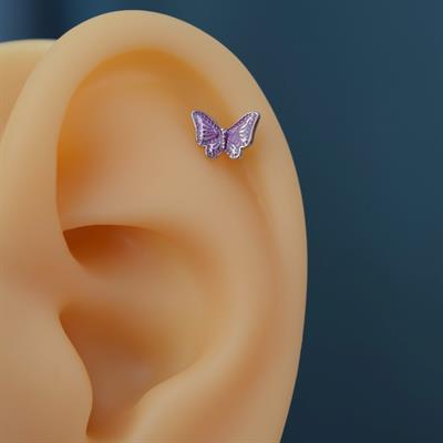 Mor Kelebekli Piercing Helix Kıkırdak Conch Lob Silver