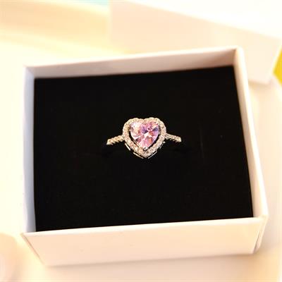 Pembe Kalpli Yüzük Ayarlanabilir Yüzük Hediye Paketli Yüzük Ciddi İlişki Yüzüğü Sevgili Yüzüğü Silver