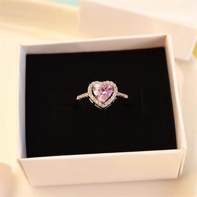 Pembe Kalpli Yüzük Ayarlanabilir Yüzük Hediye Paketli Yüzük Ciddi İlişki Yüzüğü Sevgili Yüzüğü Silver