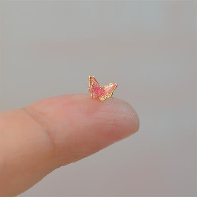 Pembe Kelebekli Çelik Piercing Helix Kıkırdak Conch Lob Gold