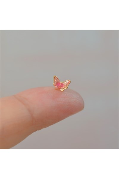 Pembe Kelebekli Çelik Piercing Helix Kıkırdak Conch Lob Gold