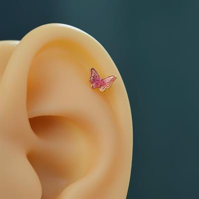 Pembe Kelebekli Çelik Piercing Helix Kıkırdak Conch Lob Gold