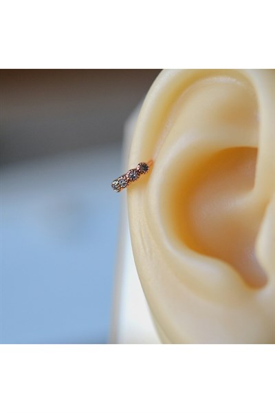 Rose Gold Renk Cerrahi Çelik Taşlı Halka Tragus Piercing Helix Lob Kıkırdak
