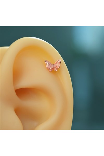 Rose Kelebekli Çelik Piercing Helix Kıkırdak Conch Lob