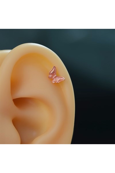 Rose Kelebekli Çelik Piercing Helix Kıkırdak Conch Lob