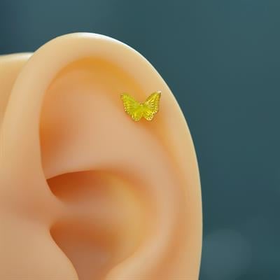 Sarı Kelebekli Çelik Piercing Helix Kıkırdak Conch Lob Gold