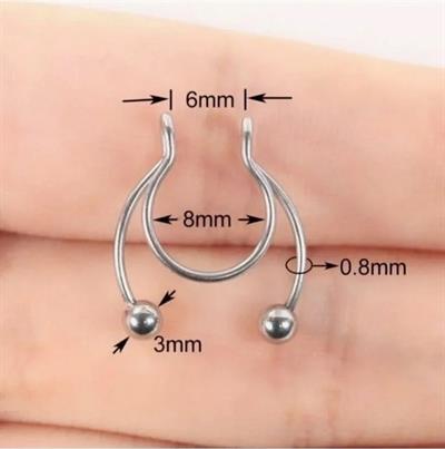 Silver Renk 316 L Paslanmaz Çelik Fake Piercing Sıkıştırmalı Labret Piercing Delik Gerektirmez