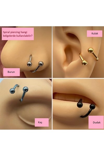 Silver Renk Cerrahi Çelik Spiral Piercing Kulak Dudak Burun Kaş Kıvrımlı Piercing
