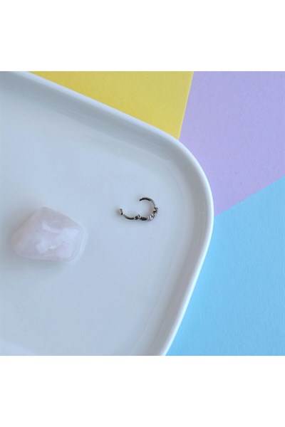 Silver Renk Cerrahi Çelik Taşlı Halka Tragus Piercing Helix Lob Kıkırdak
