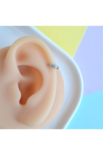 Silver Renk Cerrahi Çelik Taşlı Halka Tragus Piercing Helix Lob Kıkırdak