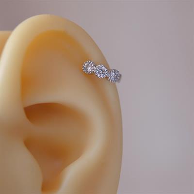 Silver Renk Cerrahi Çelik Taşlı Halka Tragus Piercing Helix Lob Kıkırdak