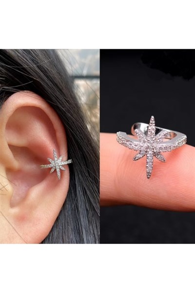 Silver Renk Kuzey Yıldızı Earcuff Kutup Yıldızı Sıkıştırma Kıkırdak Küpesi