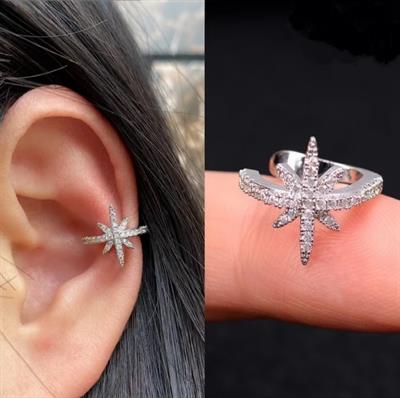 Silver Renk Kuzey Yıldızı Earcuff Kutup Yıldızı Sıkıştırma Kıkırdak Küpesi