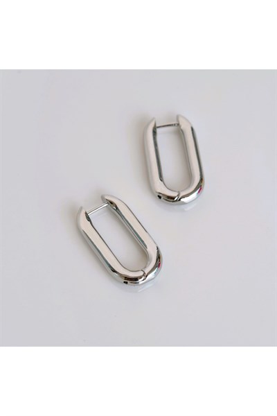 Silver Renk Orta Boy Oval Halka Küpe