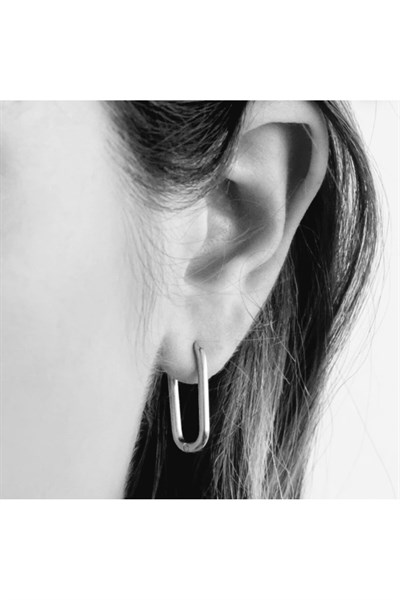 Silver Renk Orta Boy Oval Halka Küpe