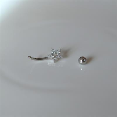 Silver Renk Yıldızlı Göbek Piercingi Çelik  Minimal
