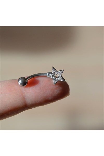 Silver Renk Yıldızlı Göbek Piercingi Çelik Minimal