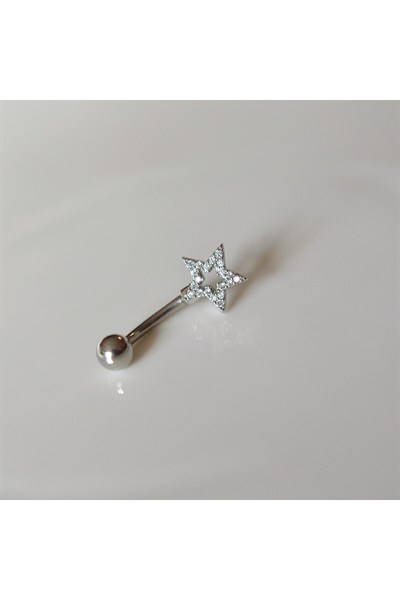 Silver Renk Yıldızlı Göbek Piercingi Çelik Minimal