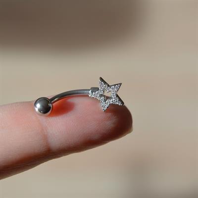 Silver Renk Yıldızlı Göbek Piercingi Çelik  Minimal