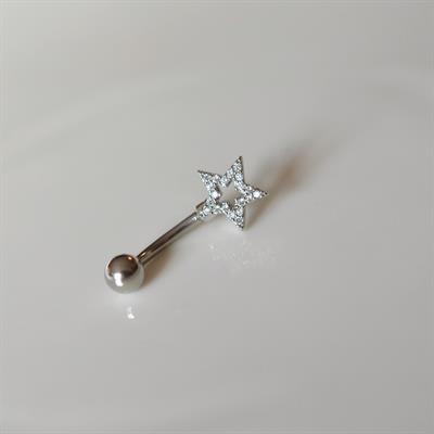 Silver Renk Yıldızlı Göbek Piercingi Çelik  Minimal