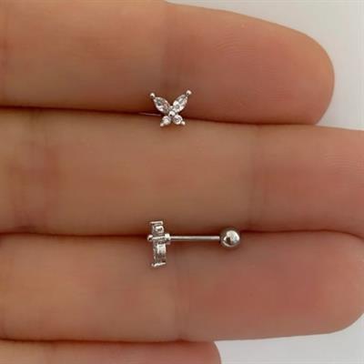 Silver Renkli Kelebek Helix Piercing Tragus Lob Conch 8 mm