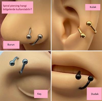 Siyah Renk Cerrahi Çelik Spiral Piercing Kulak Dudak Burun Kaş Kıvrımlı Piercing