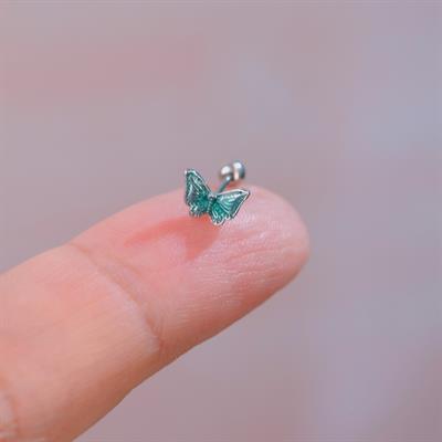 Su Yeşili Kelebekli Piercing Helix Kıkırdak Conch Lob Silver