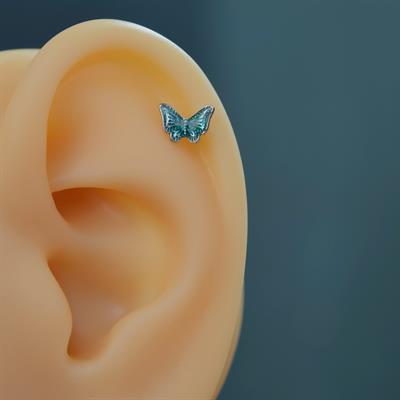 Su Yeşili Kelebekli Piercing Helix Kıkırdak Conch Lob Silver