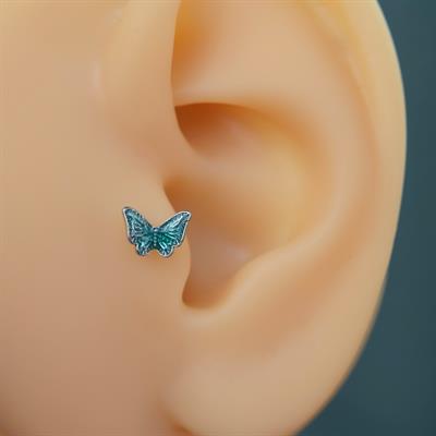 Su Yeşili Kelebekli Piercing Helix Kıkırdak Conch Lob Silver