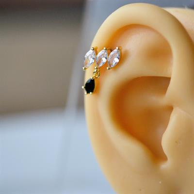 Taş Sallantılı Helix Piercing Kıkırdak Cerrahi Çelik Gold Renk