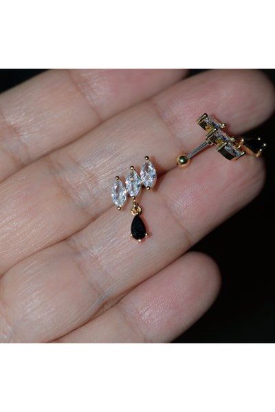 Taş Sallantılı Helix Piercing Kıkırdak Cerrahi Çelik Gold Renk