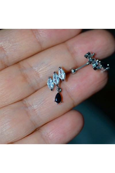 Taş Sallantılı Helix Piercing Kıkırdak Cerrahi Çelik Gümüş Renk