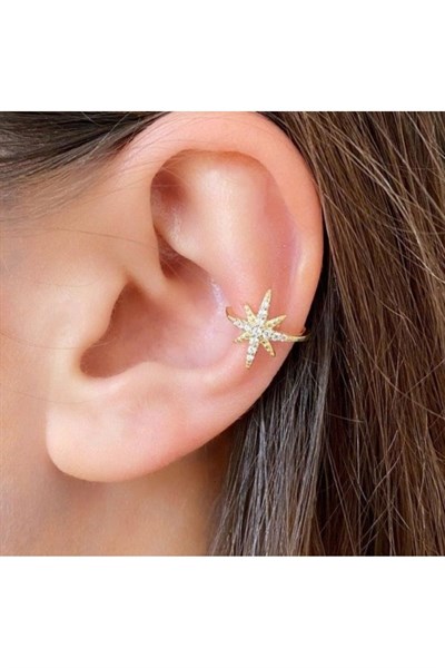 Taşlı Kuzey Yıldızı Earcuff Kutup Yıldızı Sıkıştırmalı Kıkırdak Küpesi