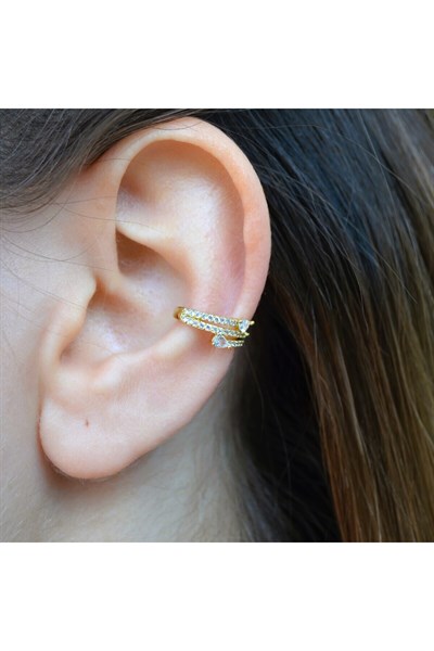 Taşlı Sıralı Earcuff İnce Taşlı Sıkıştırma Kıkırdak Küpesi Delik Gerektirmez Taşlı Minimal Yılan