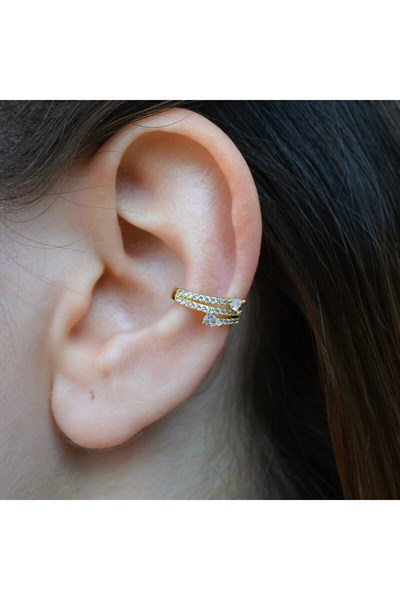 Taşlı Sıralı Earcuff İnce Taşlı Sıkıştırma Kıkırdak Küpesi Delik Gerektirmez Taşlı Minimal Yılan